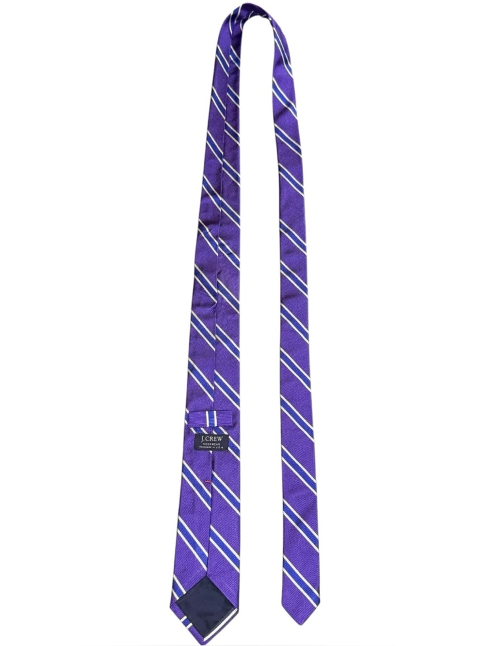 J.Crew Purple Blue Silver 100% Silk Striped Tie Handmade Wedding Guest Office